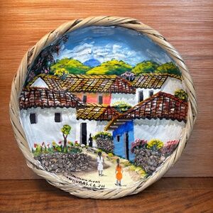 Hand Made Painted Canvas-Round Basket 7.5” Mixed Media Art, Armando Rivas H.